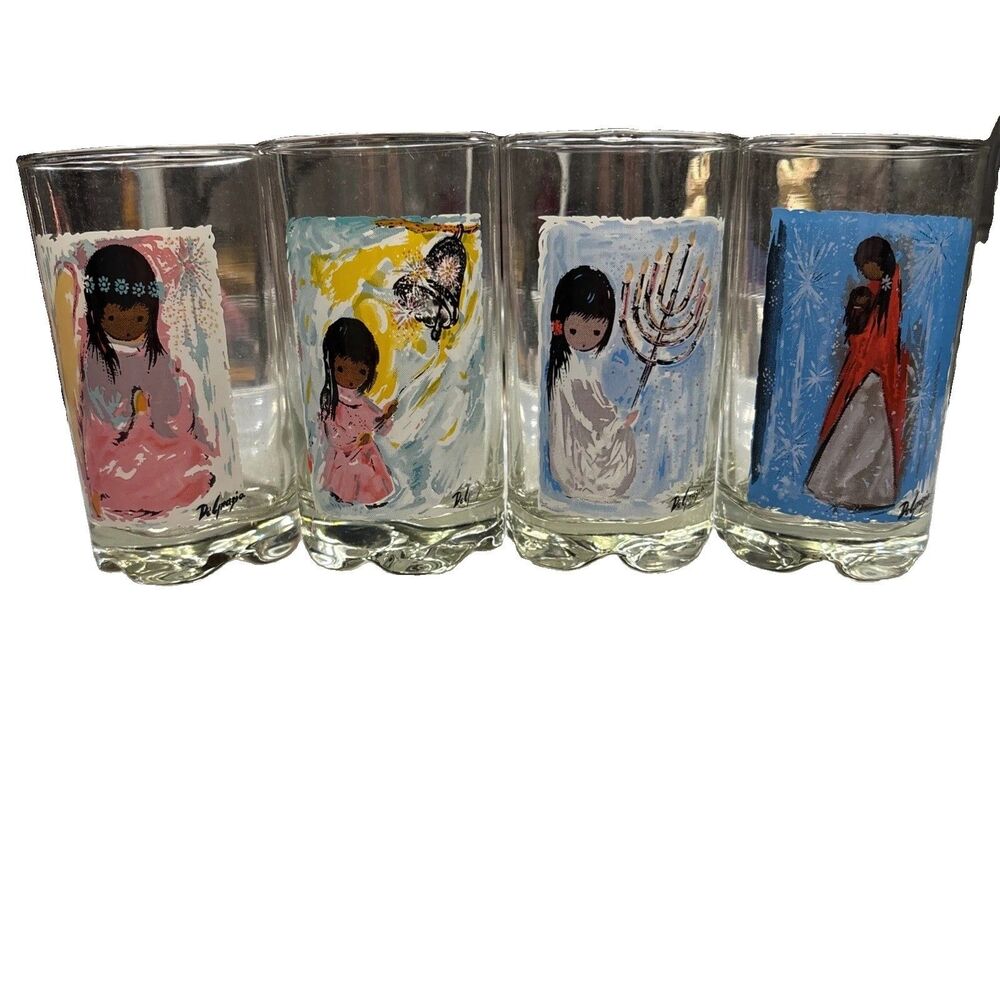 DeGrazia 50th Anniversary Edition Southwest Native Glass Tumblers Set 4 Vintage